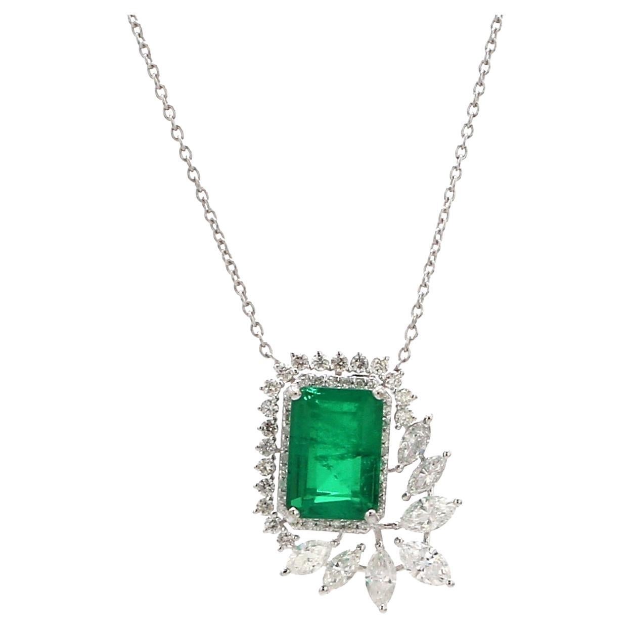 Processed Gemstone Pendant Necklace 18k White Gold Diamond Handmade Fine Jewelry