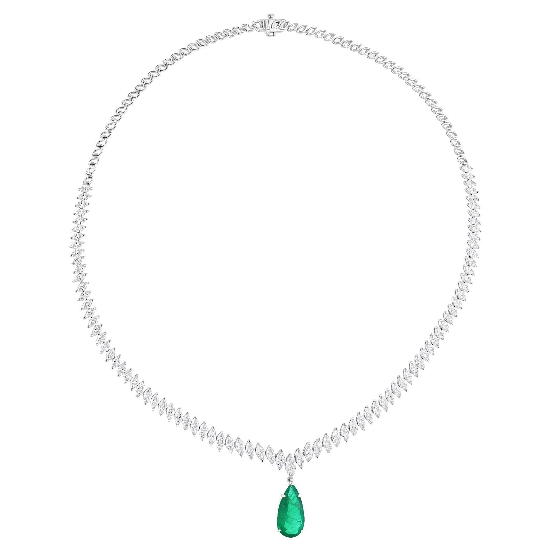 Zambian Emerald Gemstone Pendant Necklace Diamond 14 Karat White Gold Jewelry