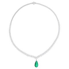 Zambian Emerald Gemstone Pendant Necklace Diamond 14 Karat White Gold Jewelry