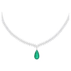 Zambian Emerald Gemstone Pendant Necklace Diamond 14 Karat White Gold Jewelry