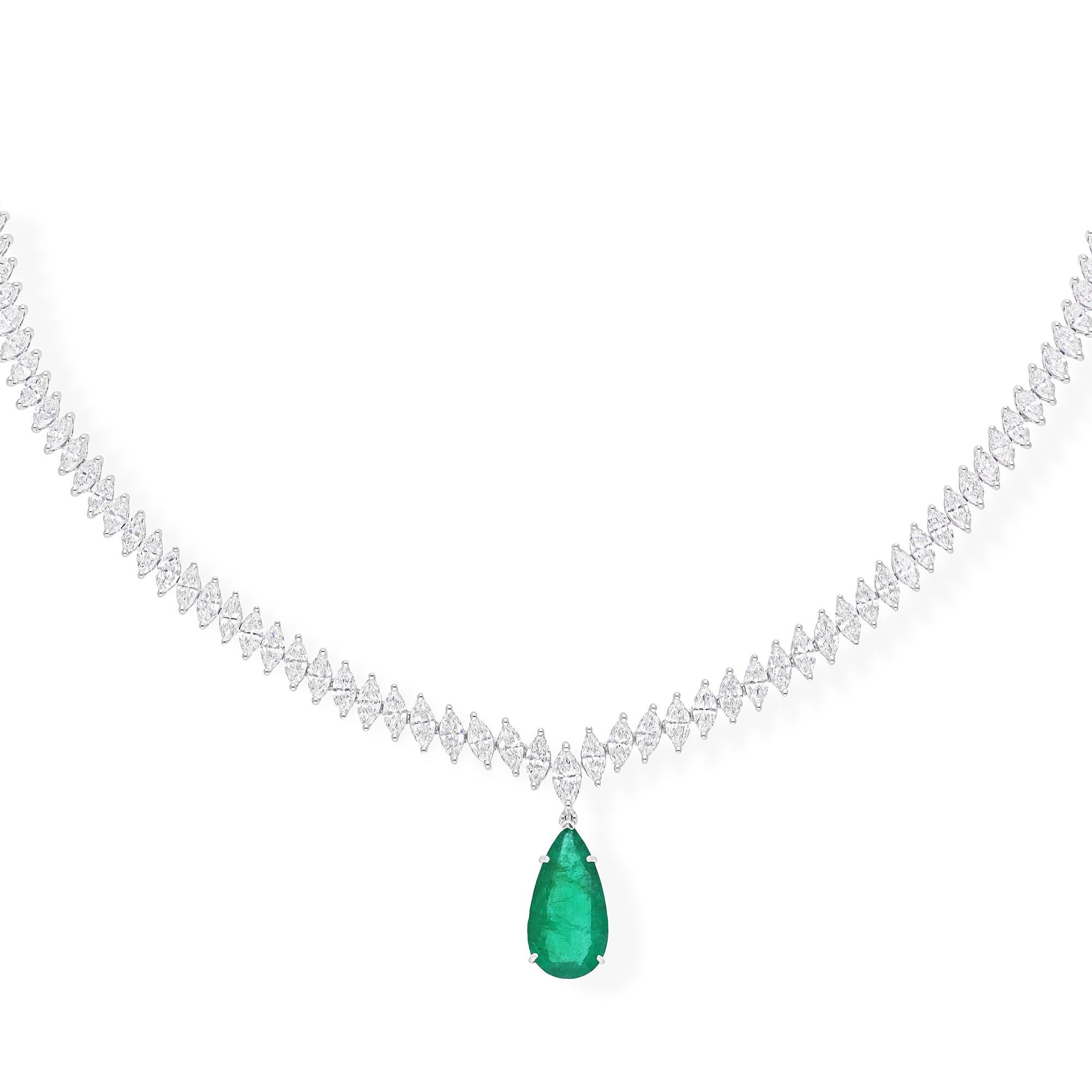 Cast from 18-karat gold, these exquisite necklace is handset with 4.14 carats Zambian emerald and 9.68 carats of sparkling diamonds.

FOLLOW SPECTRUM JEWELS storefront to view the latest collection & exclusive pieces. Spectrum Jewels is proudly
