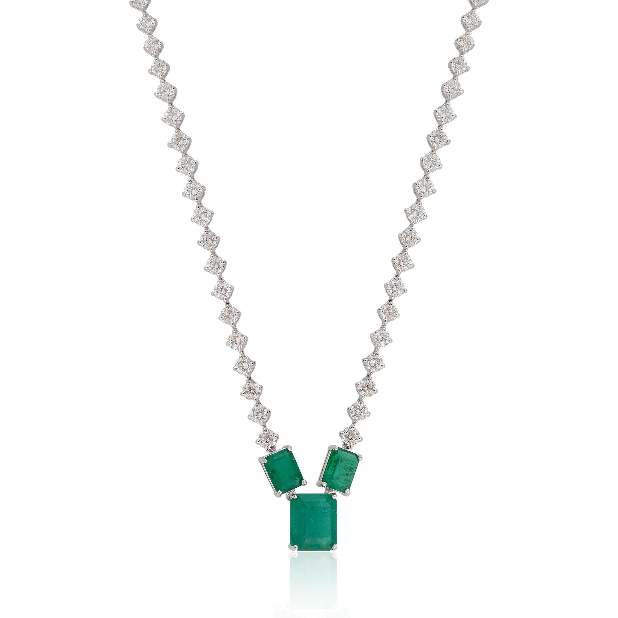 Modern Zambian Emerald Gemstone Pendant Necklace Diamond 18 Karat White Gold Jewelry For Sale