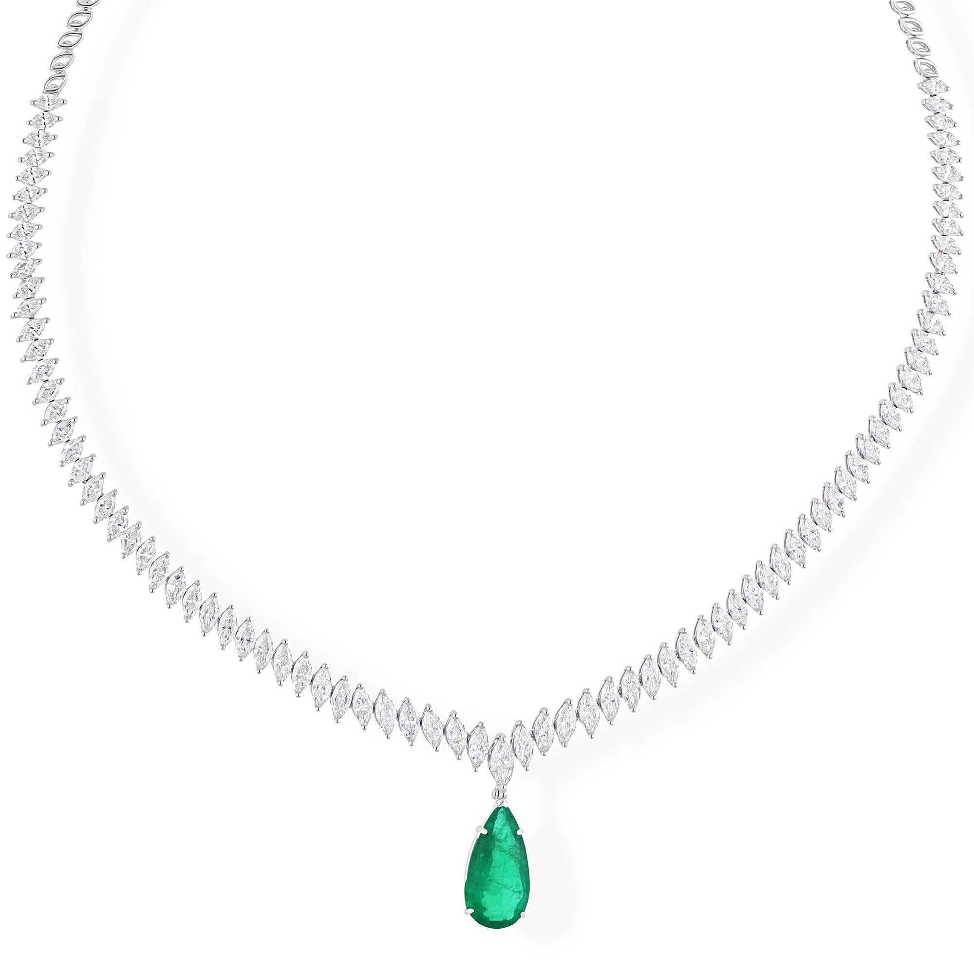 Modern Zambian Emerald Gemstone Pendant Necklace Diamond 18 Karat White Gold Jewelry For Sale