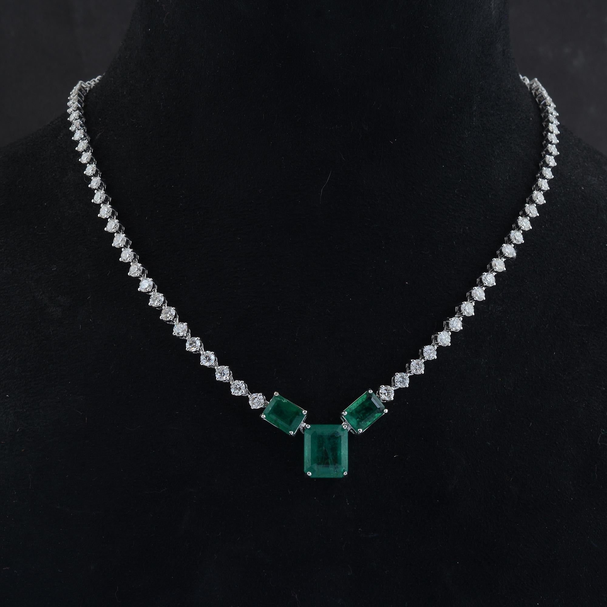 Women's Zambian Emerald Gemstone Pendant Necklace Diamond 18 Karat White Gold Jewelry For Sale