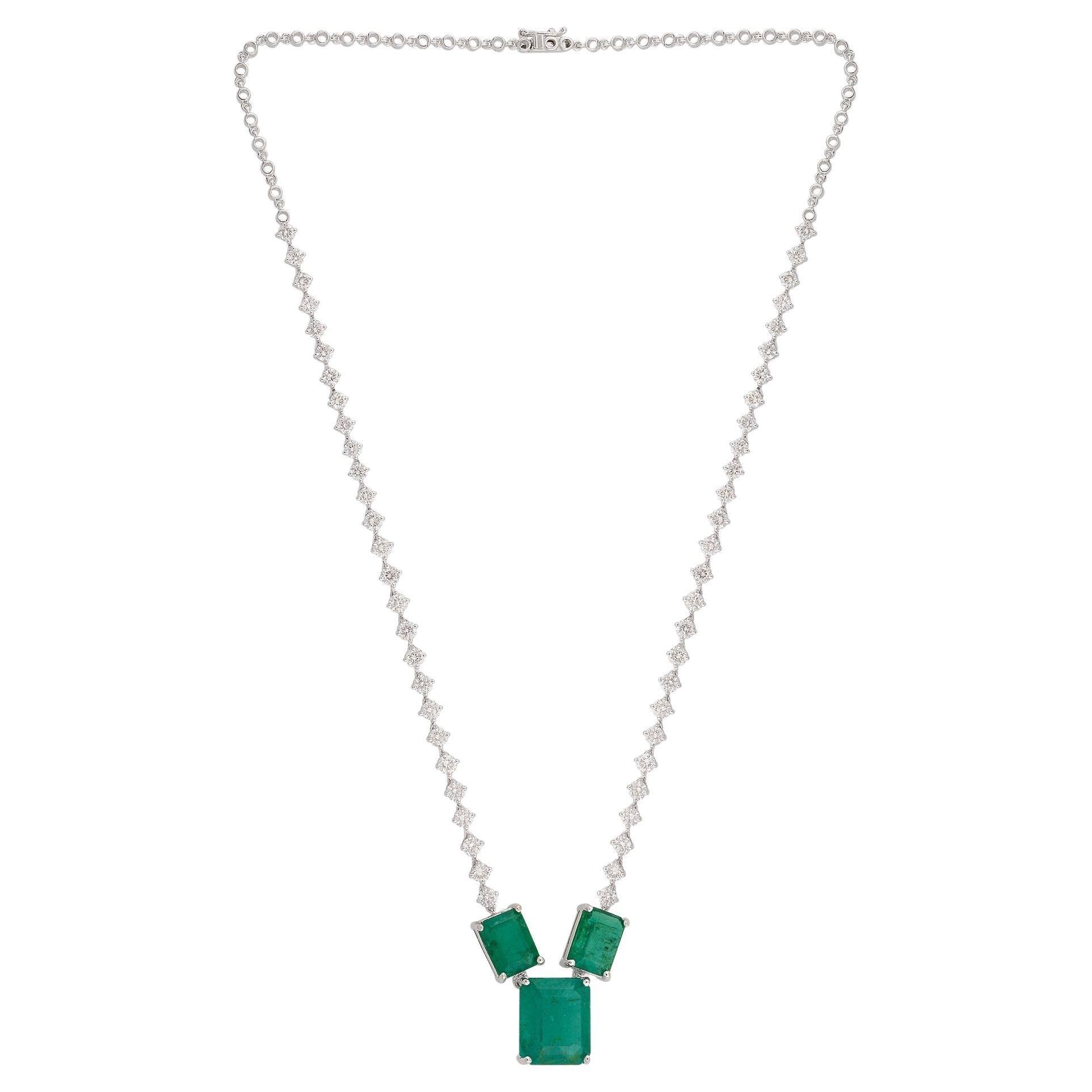 Zambian Emerald Gemstone Pendant Necklace Diamond 18 Karat White Gold Jewelry