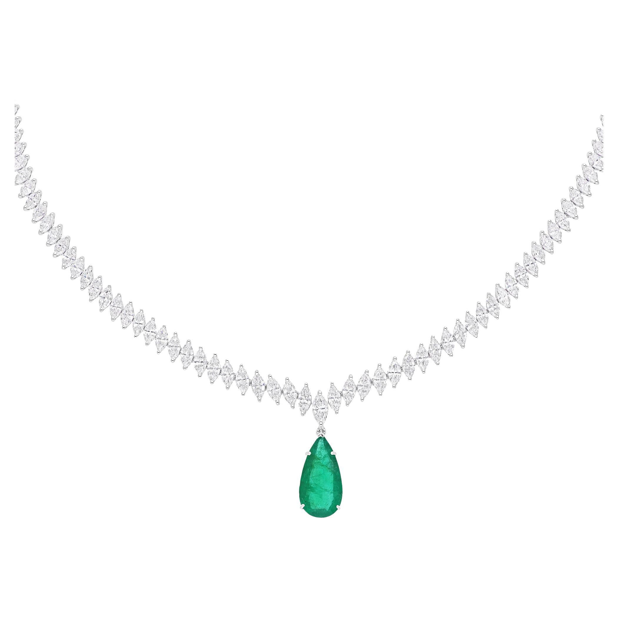 Zambian Emerald Gemstone Pendant Necklace Diamond 18 Karat White Gold Jewelry