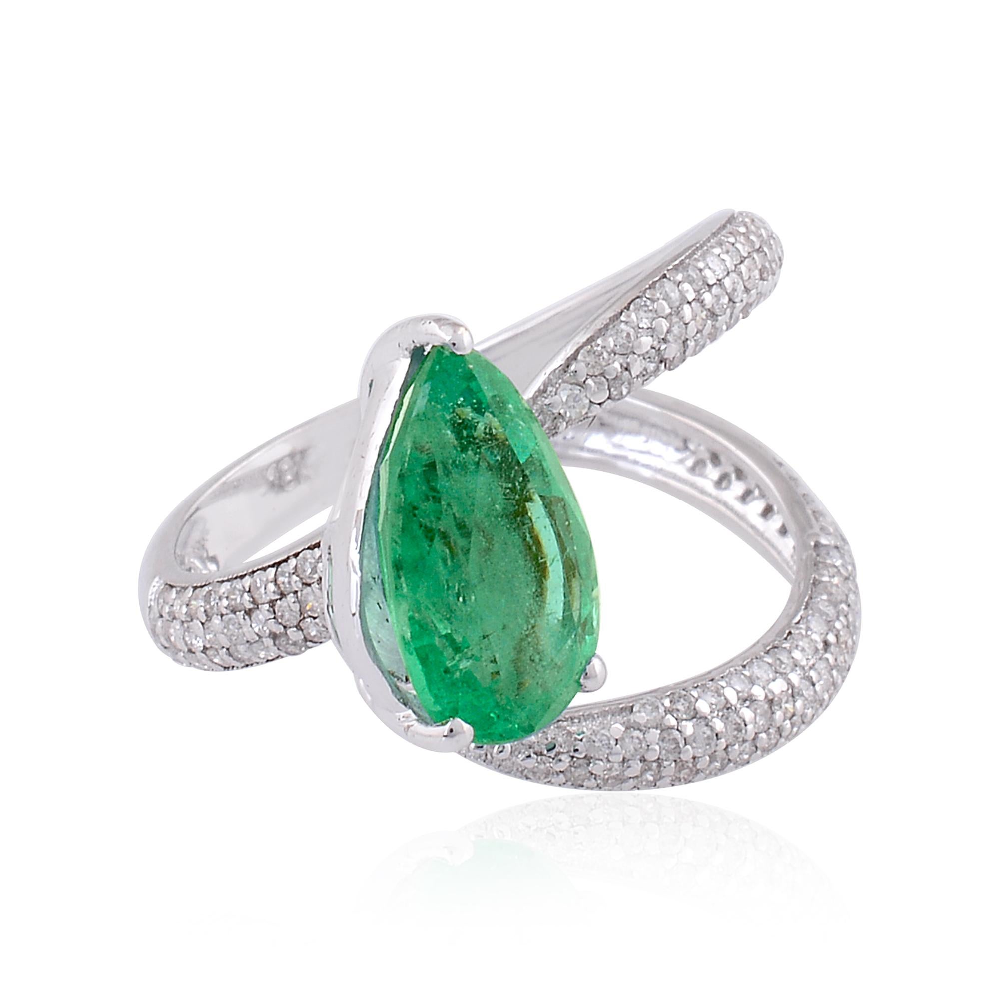 This stunning ring has been crafted from 14-karat gold. It is hand set with 2.10 carat Zambian emerald and 0.50 carats of sparkling diamonds.

The ring is a size 7 US and may be resized to larger or smaller upon request. FOLLOW SPECTRUM JEWELS