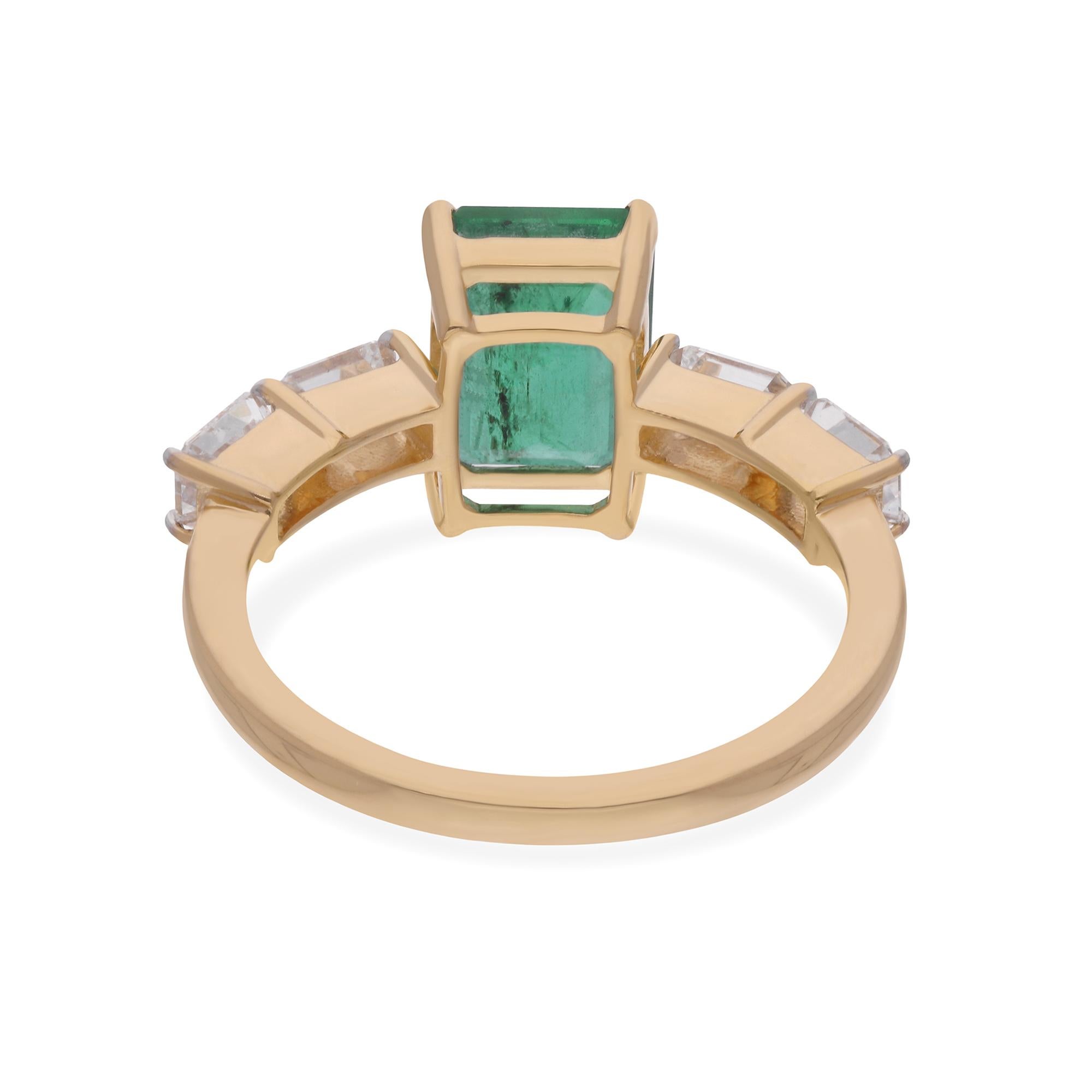 Zambian Emerald Gemstone Ring Emerald Cut Diamond 18 Karat Yellow Gold Jewelry For Sale 2