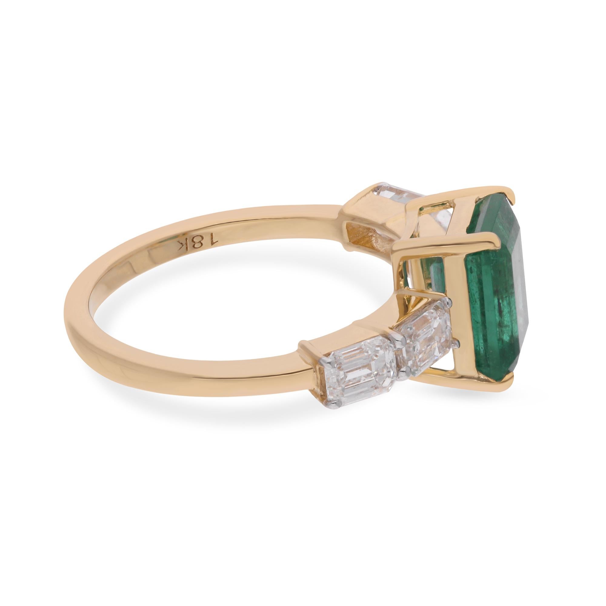 Zambian Emerald Gemstone Ring Emerald Cut Diamond 18 Karat Yellow Gold Jewelry For Sale 3