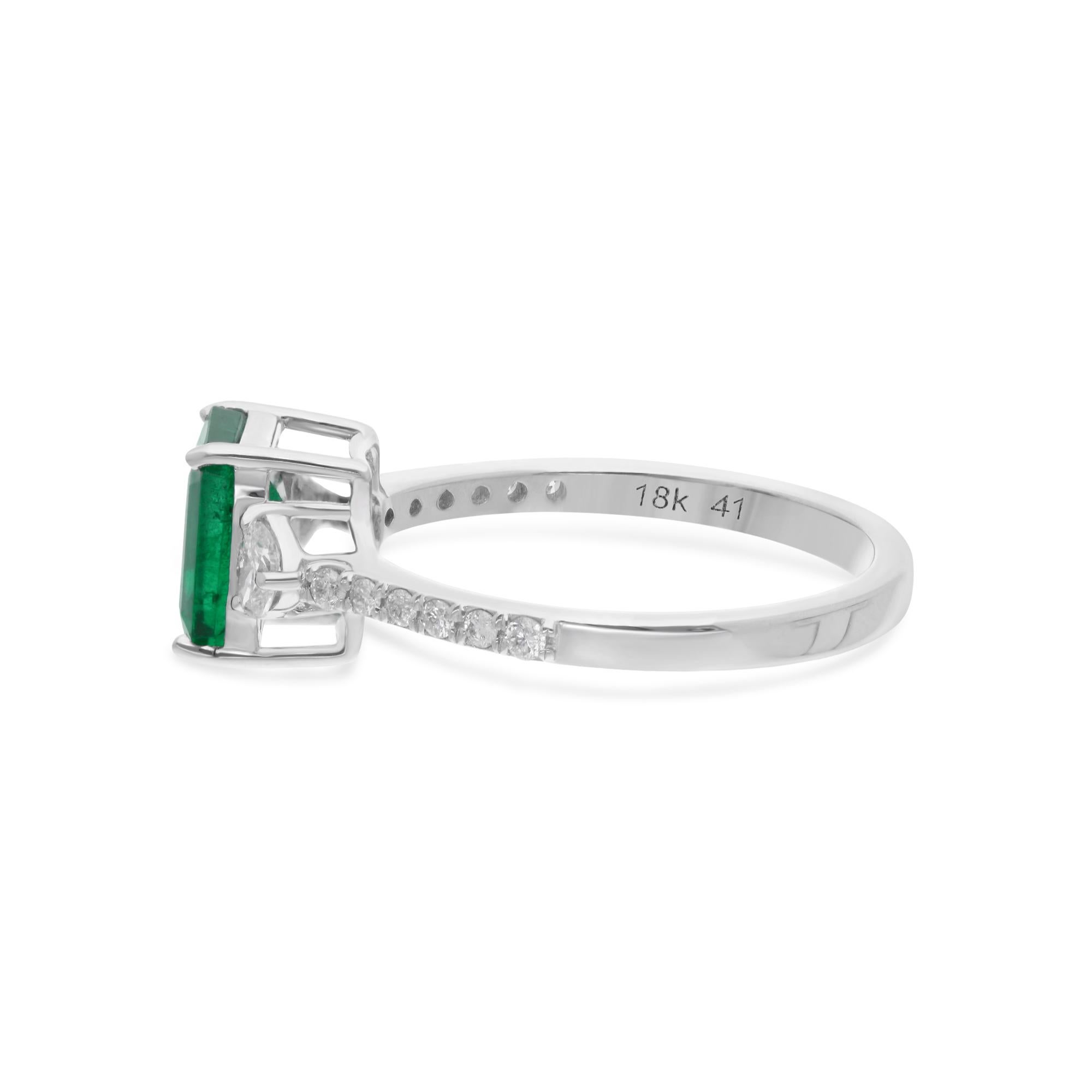 Modern Zambian Emerald Gemstone Ring Round & Oval Shape Diamond 14 Karat White Gold For Sale