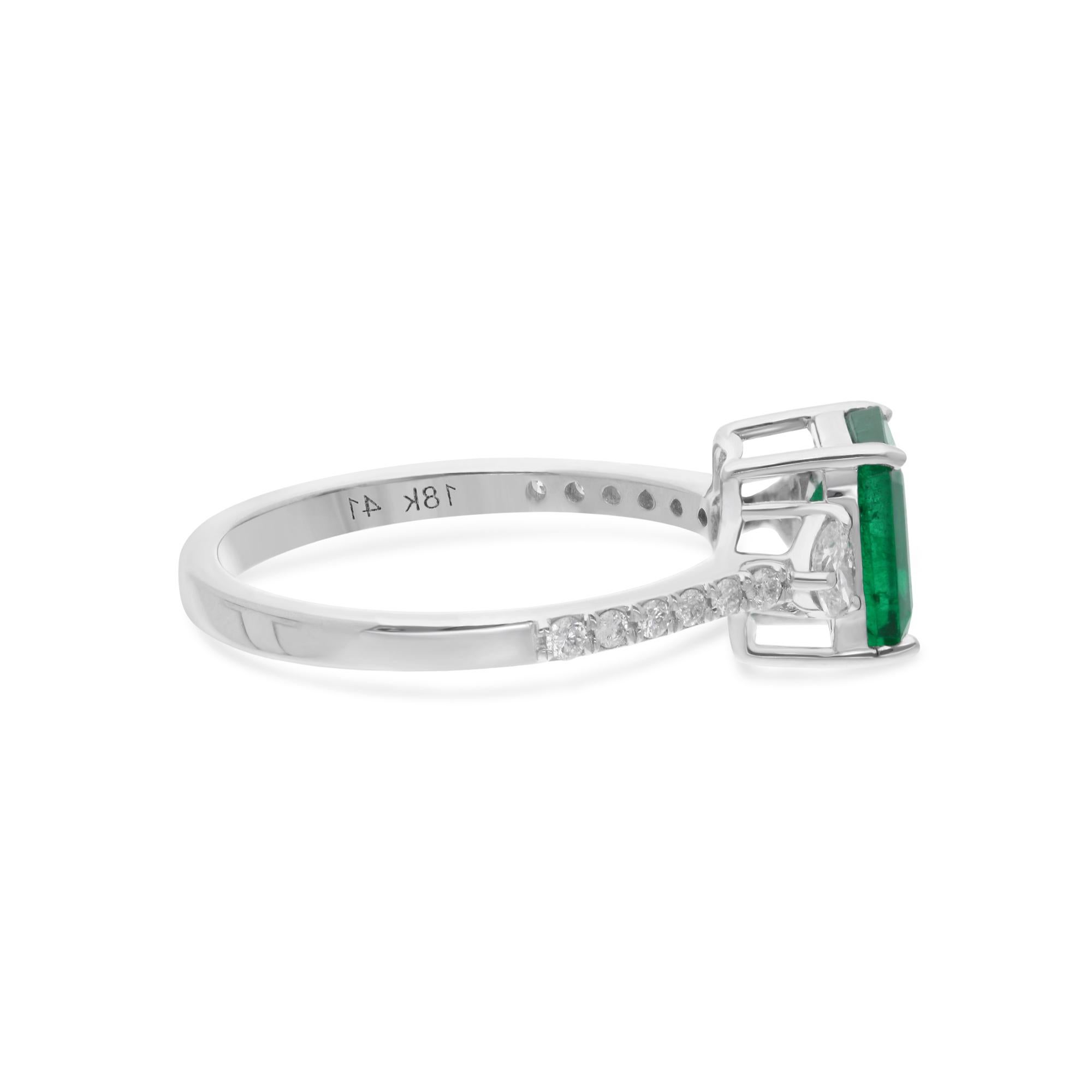 Women's Zambian Emerald Gemstone Ring Round & Oval Shape Diamond 14 Karat White Gold For Sale