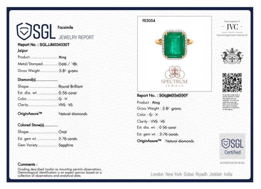 Sambischer Smaragd Edelstein Ring SI Reinheit HI Farbe Diamant 14 Karat Gelbgold im Angebot 2