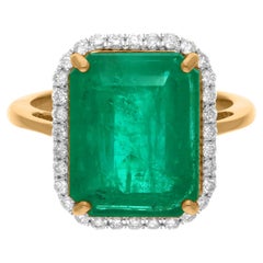 Sambischer Smaragd Edelstein Ring SI Reinheit HI Farbe Diamant 14 Karat Gelbgold