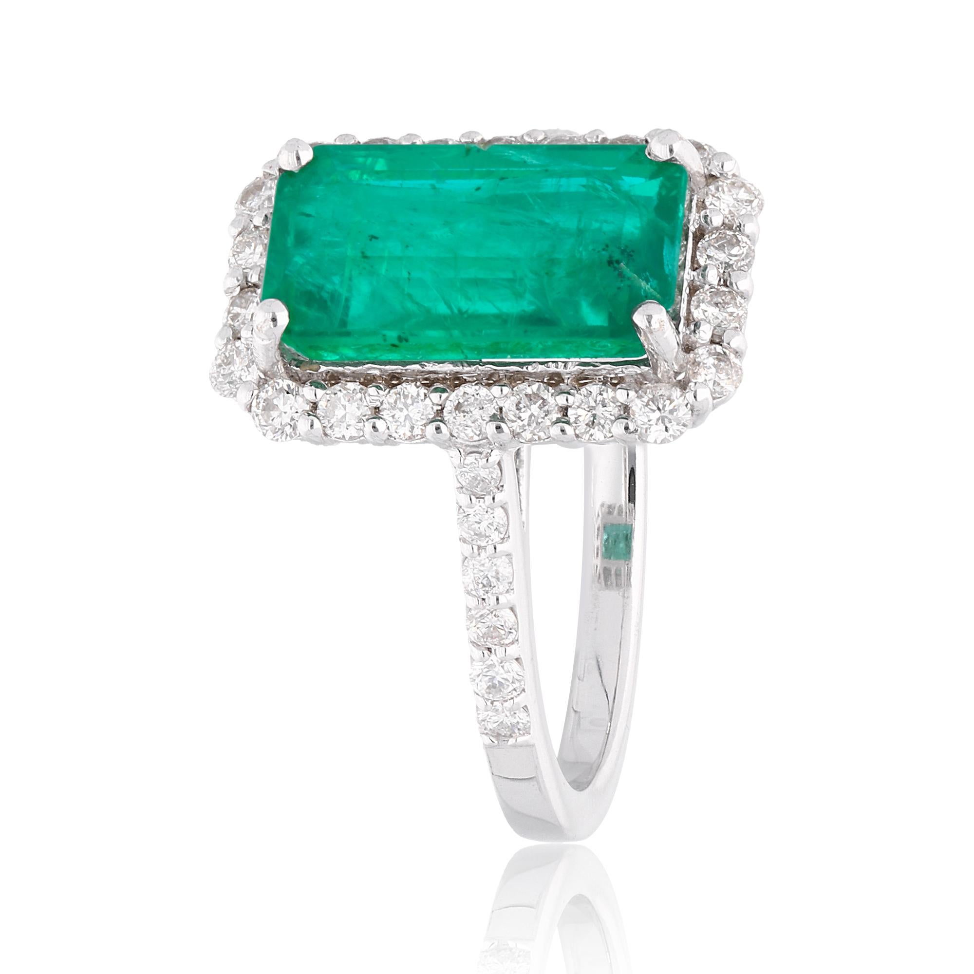 For Sale:  Natural Emerald Gemstone Ring SI Clarity HI Color Diamond 18 Karat White Gold 3