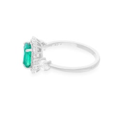 Zambian Emerald Gemstone Ring SI/H Diamond 14 Karat White Gold Handmade Jewelry