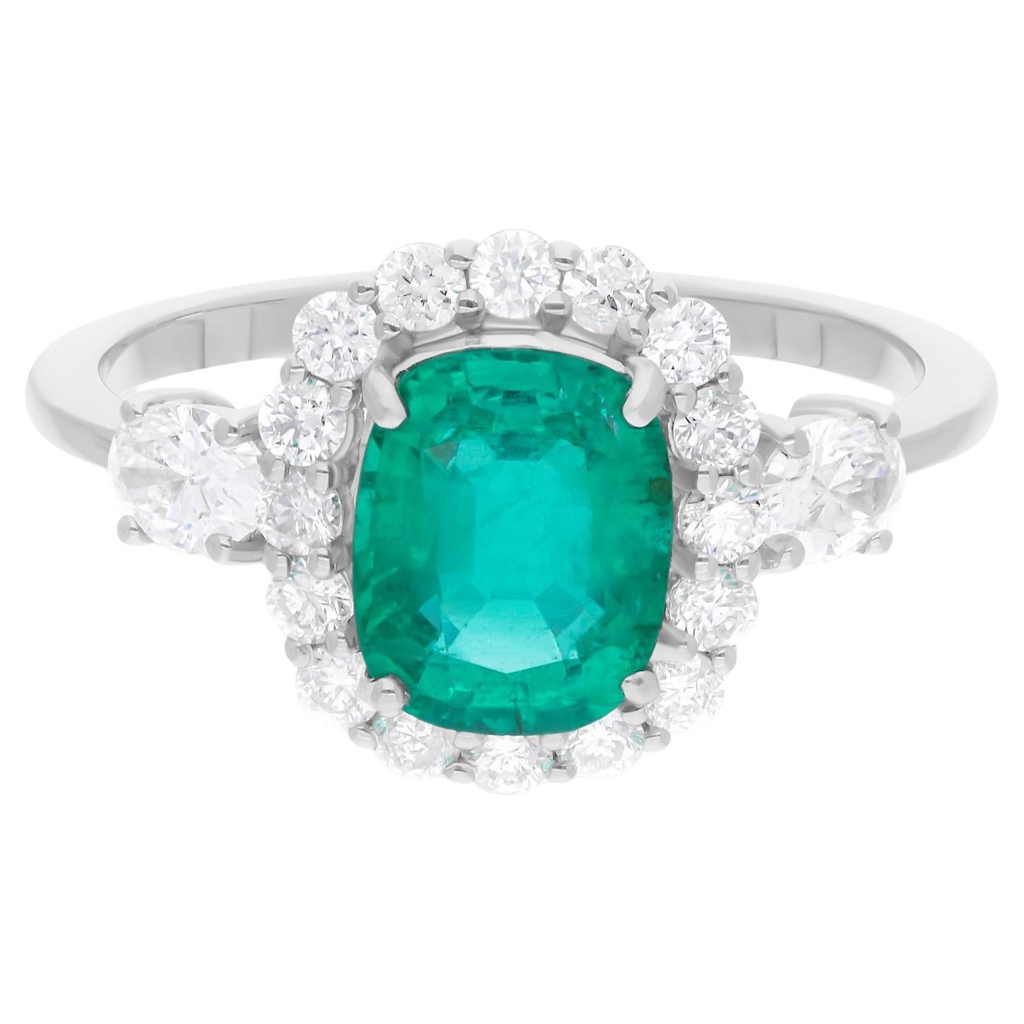 Zambian Smaragd-Edelsteinring SI/H Diamant 14 Karat Weißgold Handgefertigter Schmuck