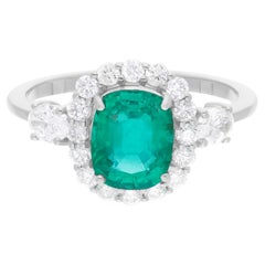 Zambian Smaragd-Edelsteinring SI/H Diamant 18 Karat Weißgold Handgefertigter Schmuck