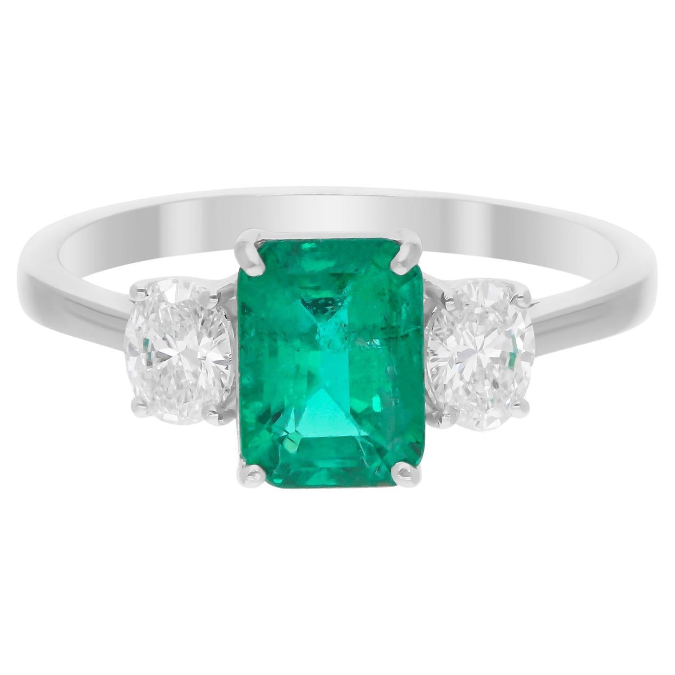 Anillo de gema esmeralda zambiana SI/H Diamante oval talla brillante Oro blanco 18k
