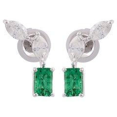 Sambia Smaragd Edelstein SI/H Marquise Diamant 14 Karat Weißgold Ohrringe