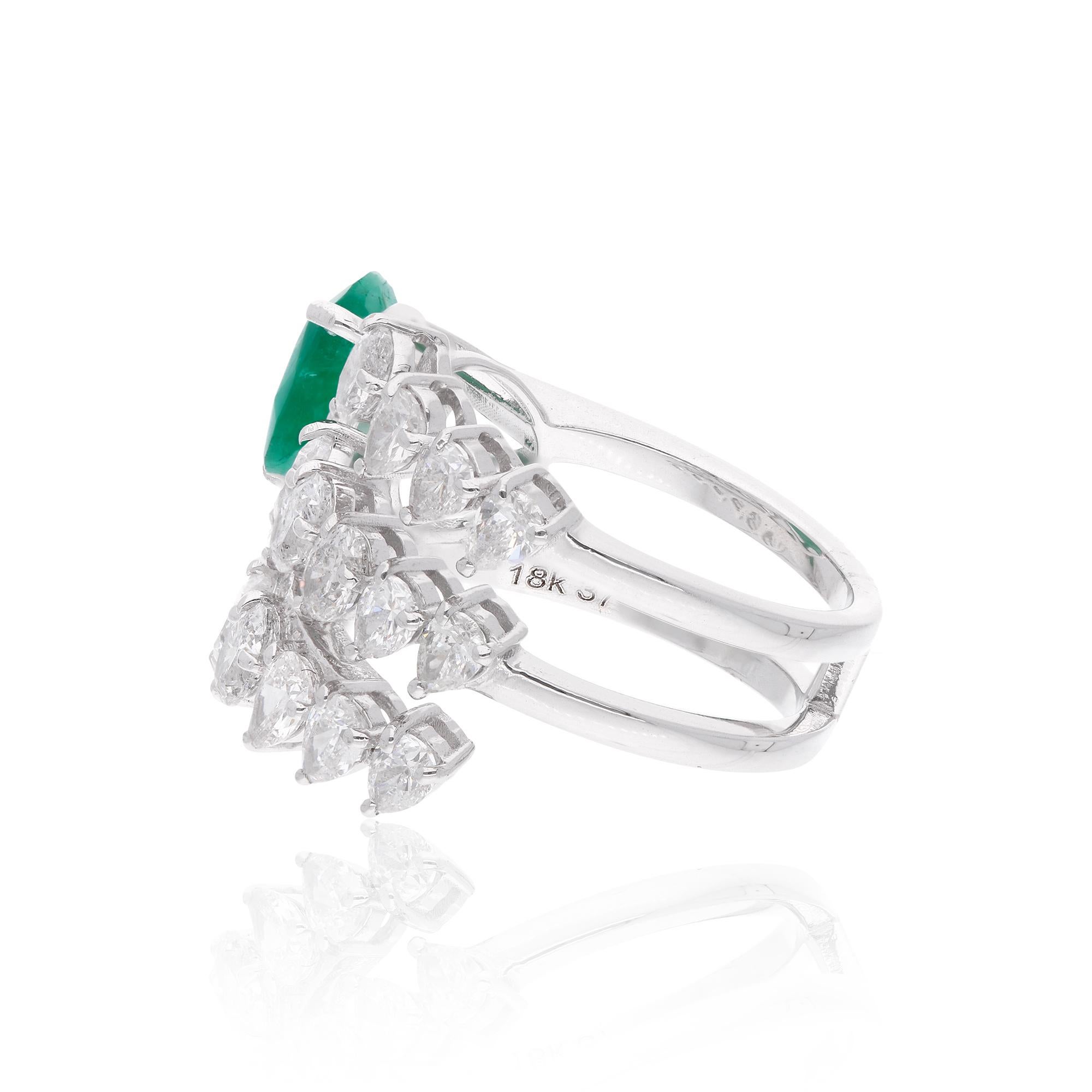 For Sale:  Zambian Emerald Gemstone Spiral Ring Oval Diamond 18 Karat White Gold Jewelry 3