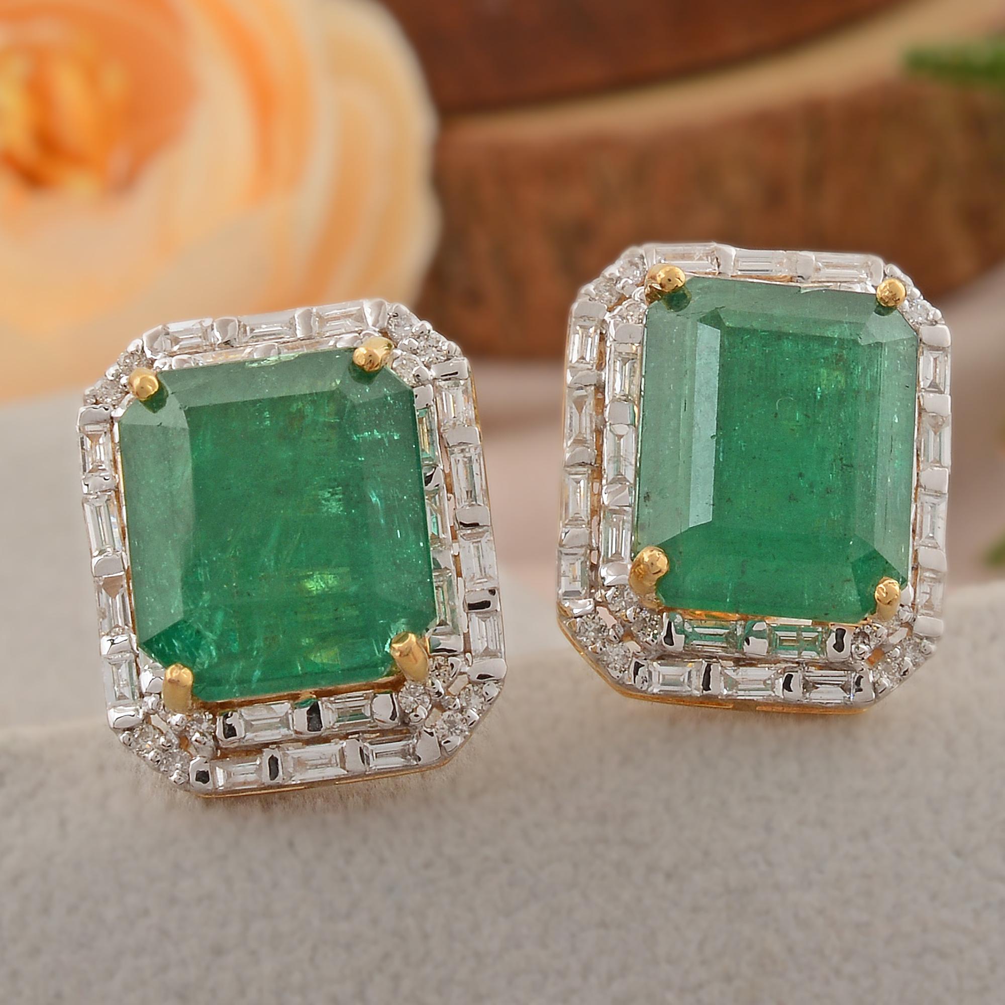 emerald baguette stud earrings