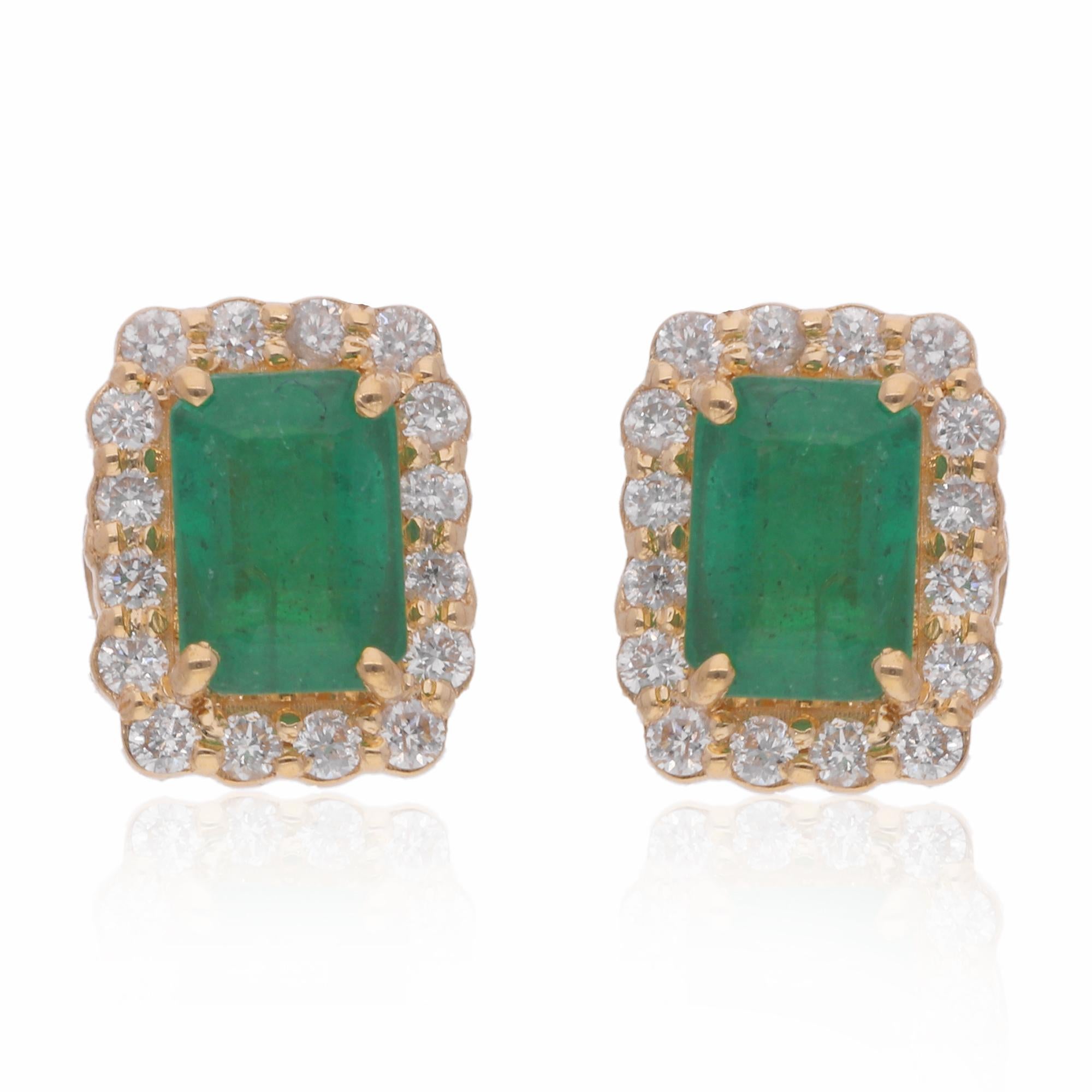 Adorn yourself with the timeless elegance of these Real Zambian Emerald Gemstone Stud Earrings, accented by dazzling Diamonds and set in luxurious 14 Karat White Gold. These exquisite earrings are a celebration of sophistication and natural beauty,