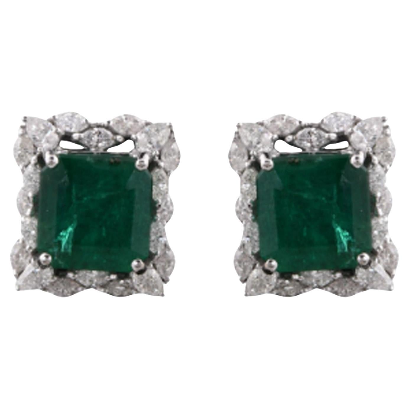 Pendientes Esmeralda Zambiana Diamante Oro Blanco 14 Kilates Alta Joyería