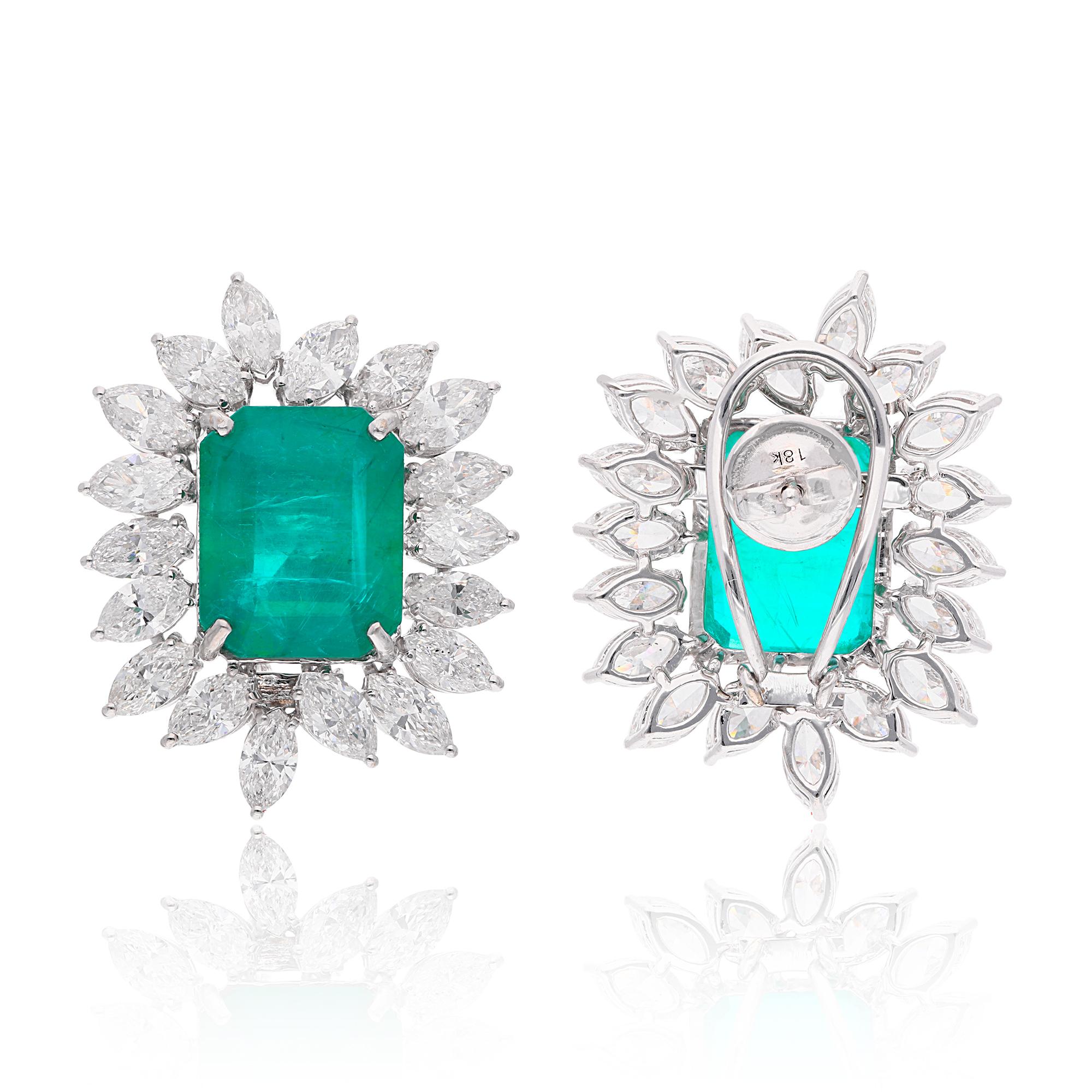 Item Code :- SEE-12602A
Gross Wt. :- 15.63 gm
18k White Gold Wt. :- 11.27 gm
Diamond Wt. :- 7.71 Ct. ( AVERAGE DIAMOND CLARITY SI1-SI2 & COLOR H-I )
Emerald Wt. :- 14.09 Ct.
Earrings Size :- 28 mm approx.

✦ Sizing
.....................
We can