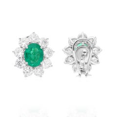 Zambian Emerald Gemstone Stud Earrings Diamond 18 Karat White Gold Fine Jewelry