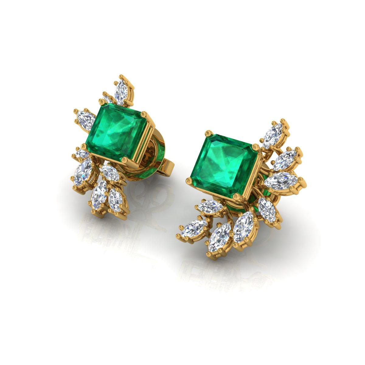 Item Code :- SEE-1676
Gross Wt. :- 3.96 gm
18k Solid Yellow Gold Wt. :- 3.48 gm
Natural Diamond Wt. :- 1.00 Ct.  ( AVERAGE DIAMOND CLARITY SI1-SI2 & COLOR H-I )
Emerald Wt. :- 1.40 Ct. 
Earrings Size :- 16.5 mm approx.

✦