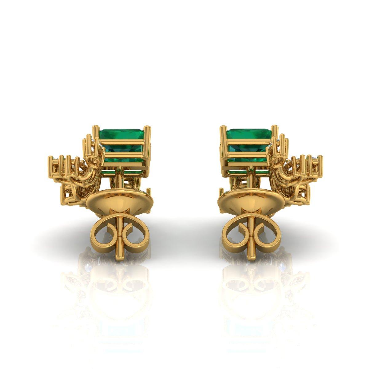Modern Zambian Emerald Gemstone Stud Earrings Marquise Diamond 18 Karat Yellow Gold For Sale