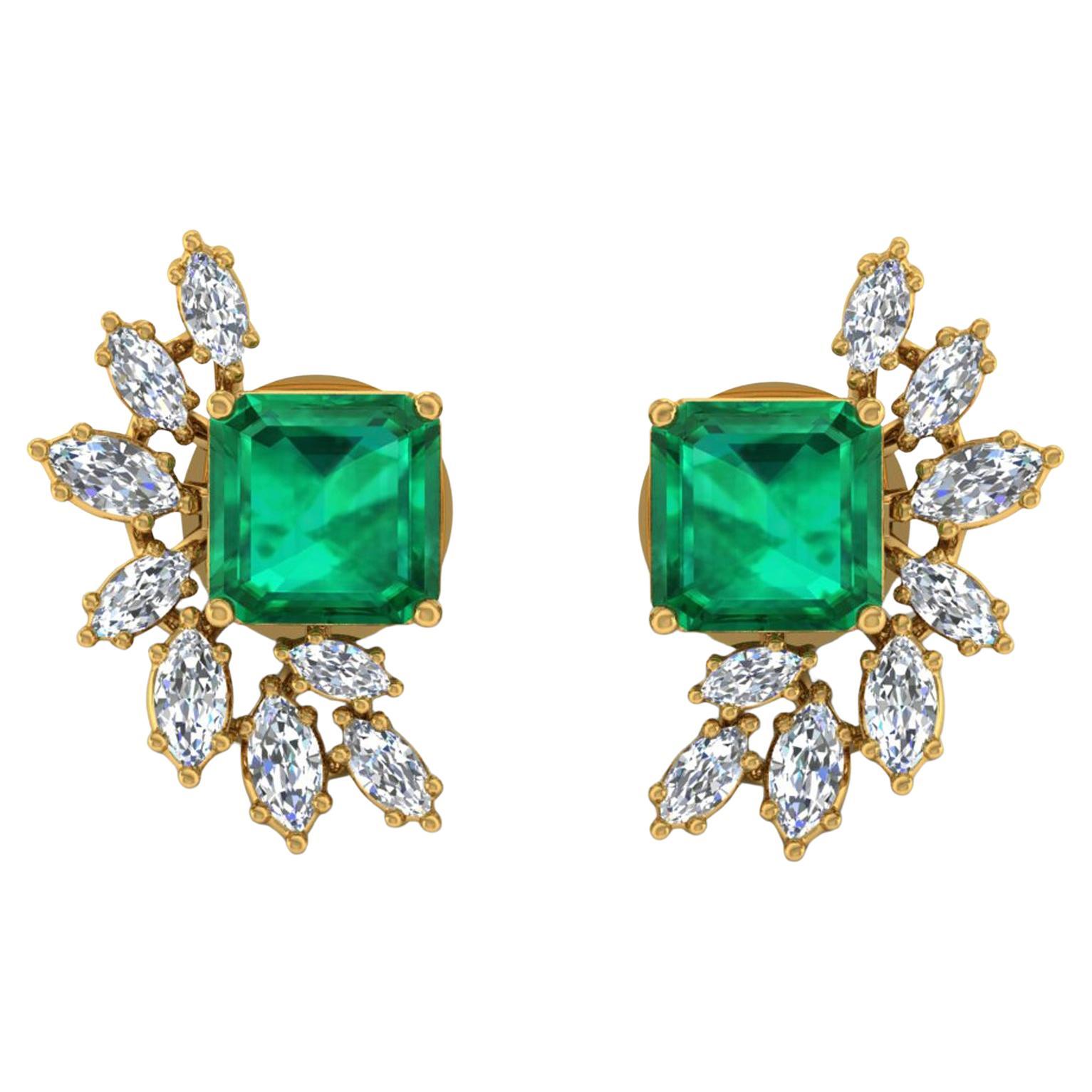 Orecchini a perno con gemma di smeraldo dello Zambia Diamante Marquise Oro giallo 18 carati
