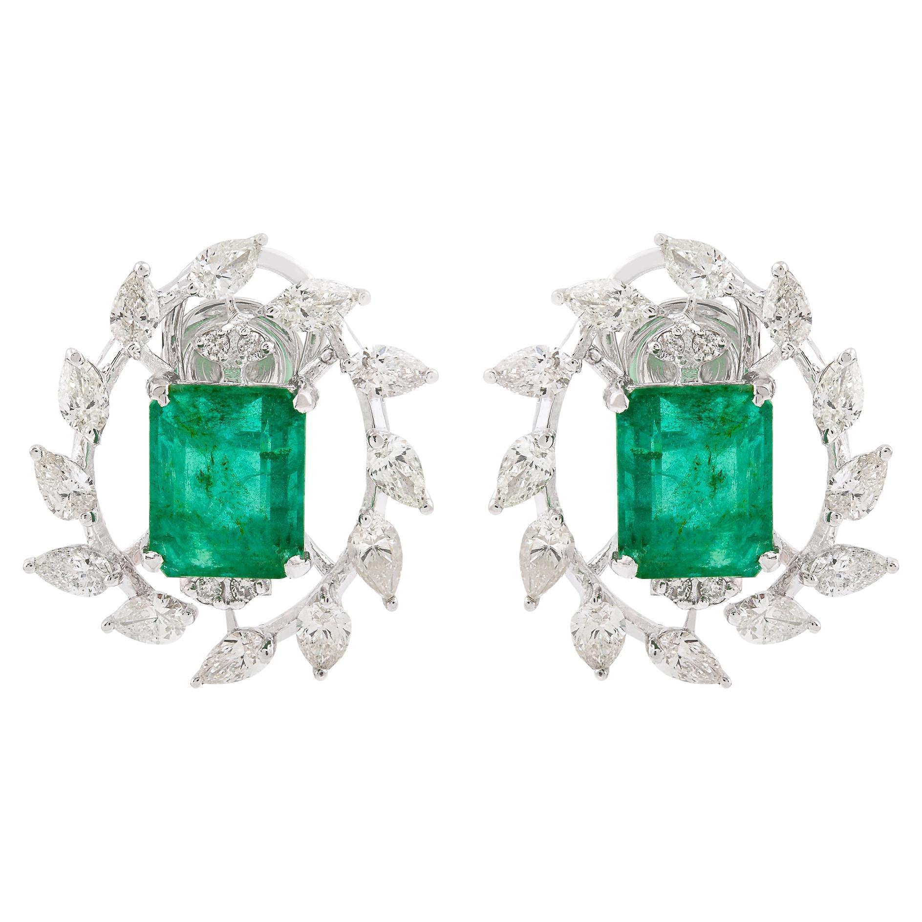 Natural Emerald Gemstone Stud Earrings Pear Diamond 18 Karat White Gold Jewelry For Sale