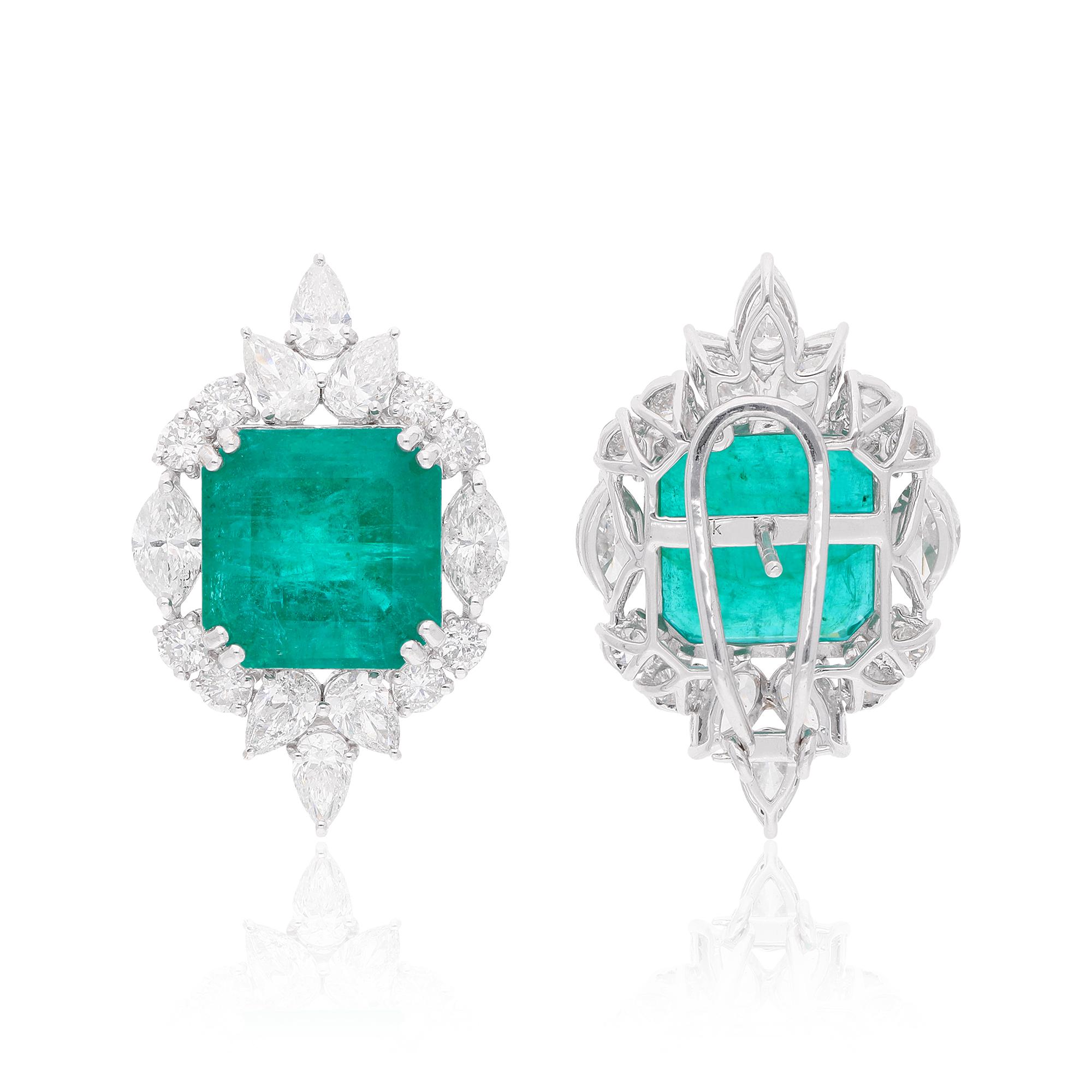 Item Code :- SEE-12853
Gross Wt. :- 16.15 gm
18k White Gold Wt. :- 10.46 gm
Diamond Wt. :- 6.17 Ct. ( AVERAGE DIAMOND CLARITY SI1-SI2 & COLOR H-I )
Emerald Wt. :- 22.26 Ct.
Earrings Size :- 32 mm approx.

✦ Sizing
.....................
We can adjust