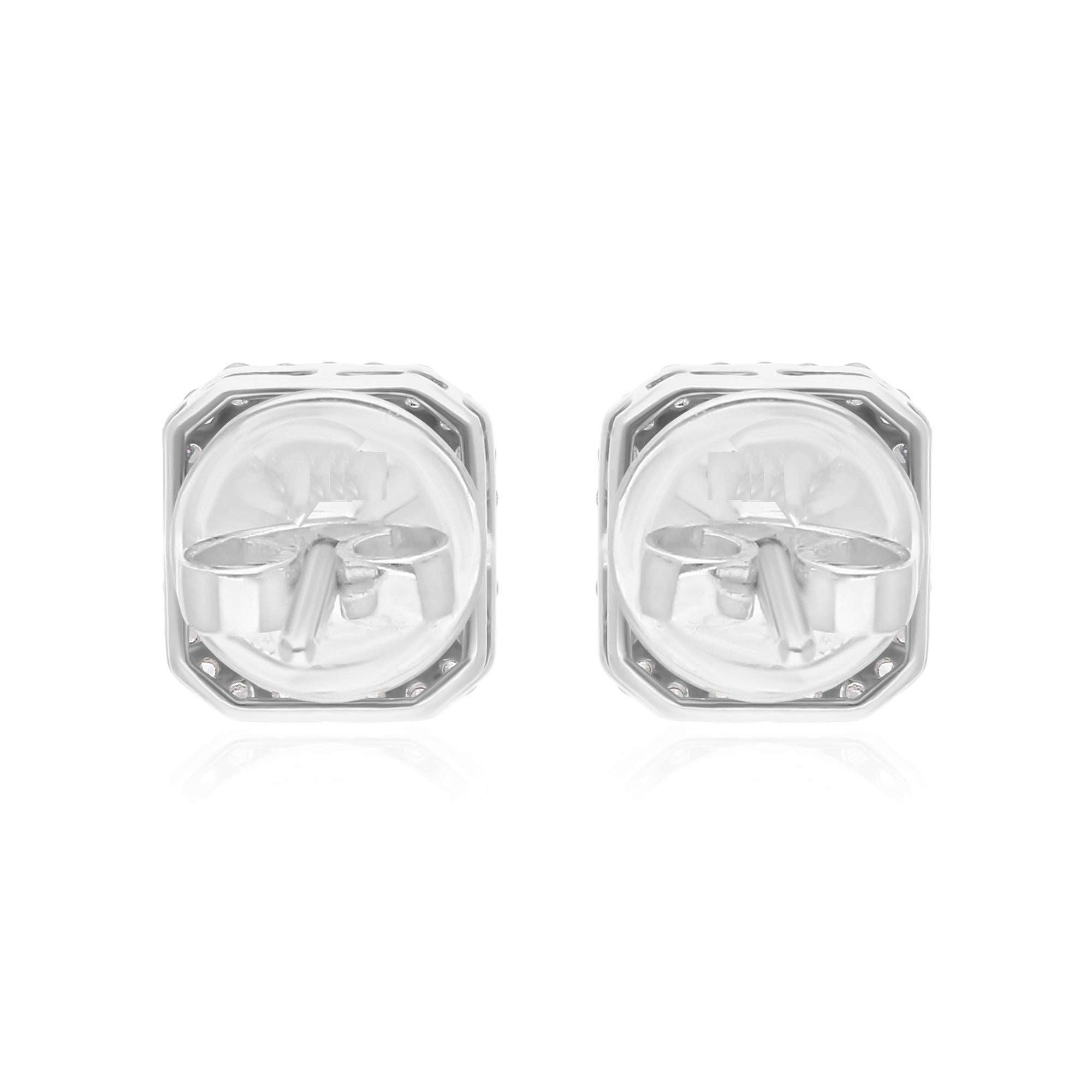Modern Zambian Emerald Gemstone Stud Earrings SI/H Diamond 14 Karat White Gold Jewelry For Sale