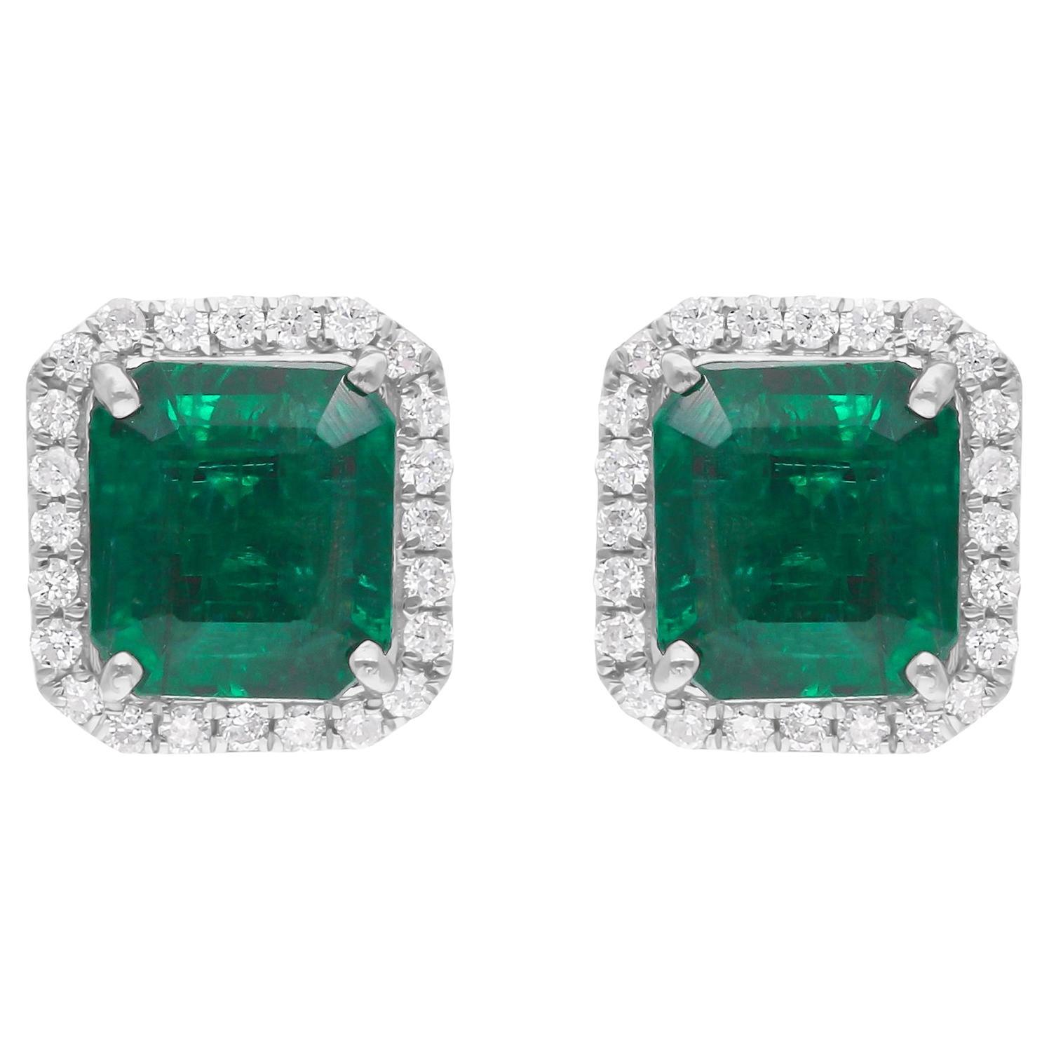 Orecchini con gemma di smeraldo dello Zambia SI/H Diamond Gioielli in oro bianco 14 carati