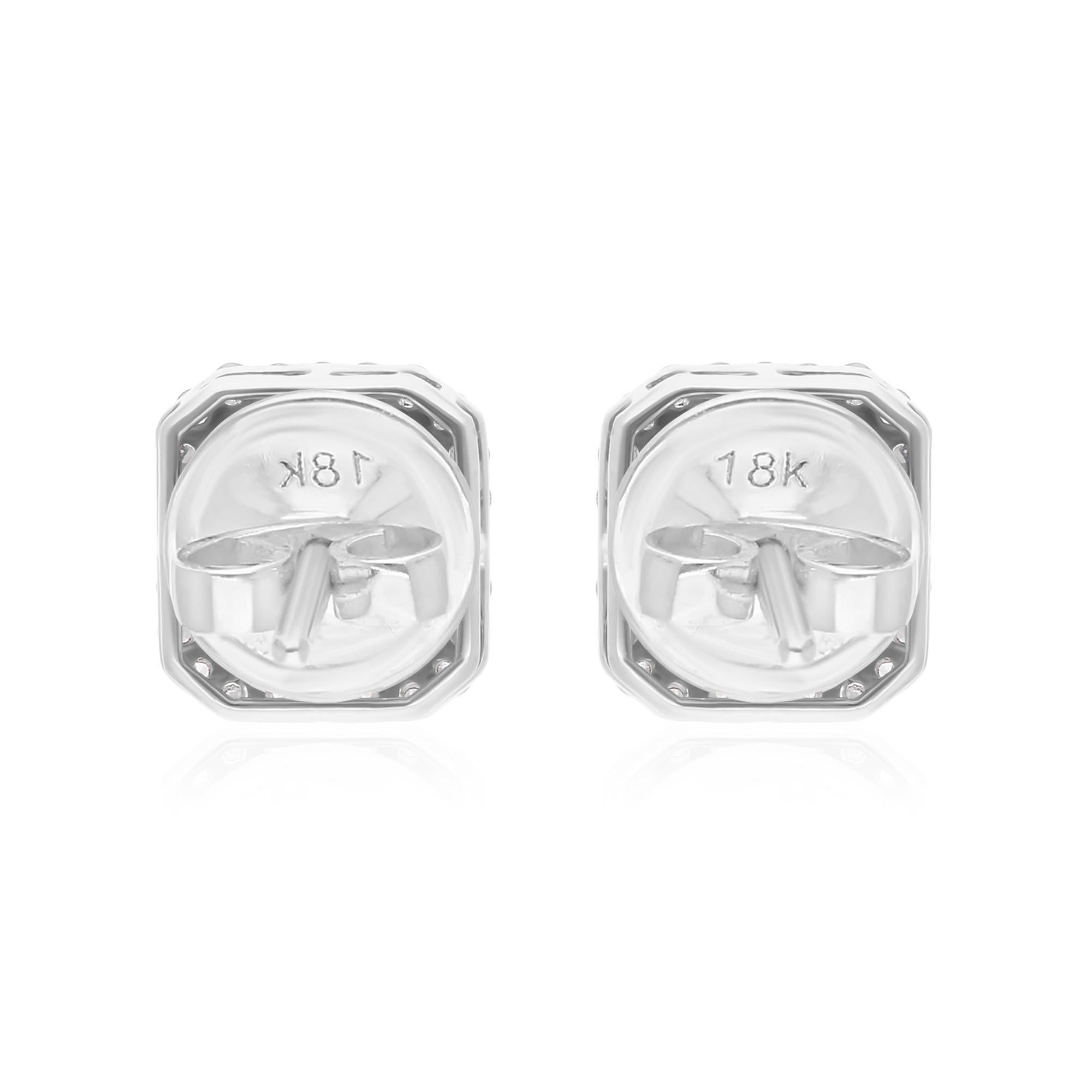 Emerald Cut Zambian Emerald Gemstone Stud Earrings SI/H Diamond 18 Karat White Gold Jewelry For Sale