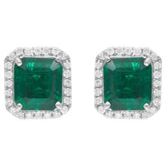 Sambische Smaragd-Edelstein-Ohrstecker SI/H Diamant 18 Karat Weißgold-Schmuck