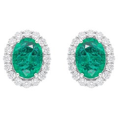Orecchini con gemma di smeraldo dello Zambia SI/H Diamond Gioielli in oro bianco 18 carati