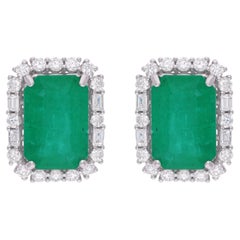 10,4 Karat sambischer Smaragd Edelstein Ohrstecker 1,45 Karat Diamant 18k Weißgold