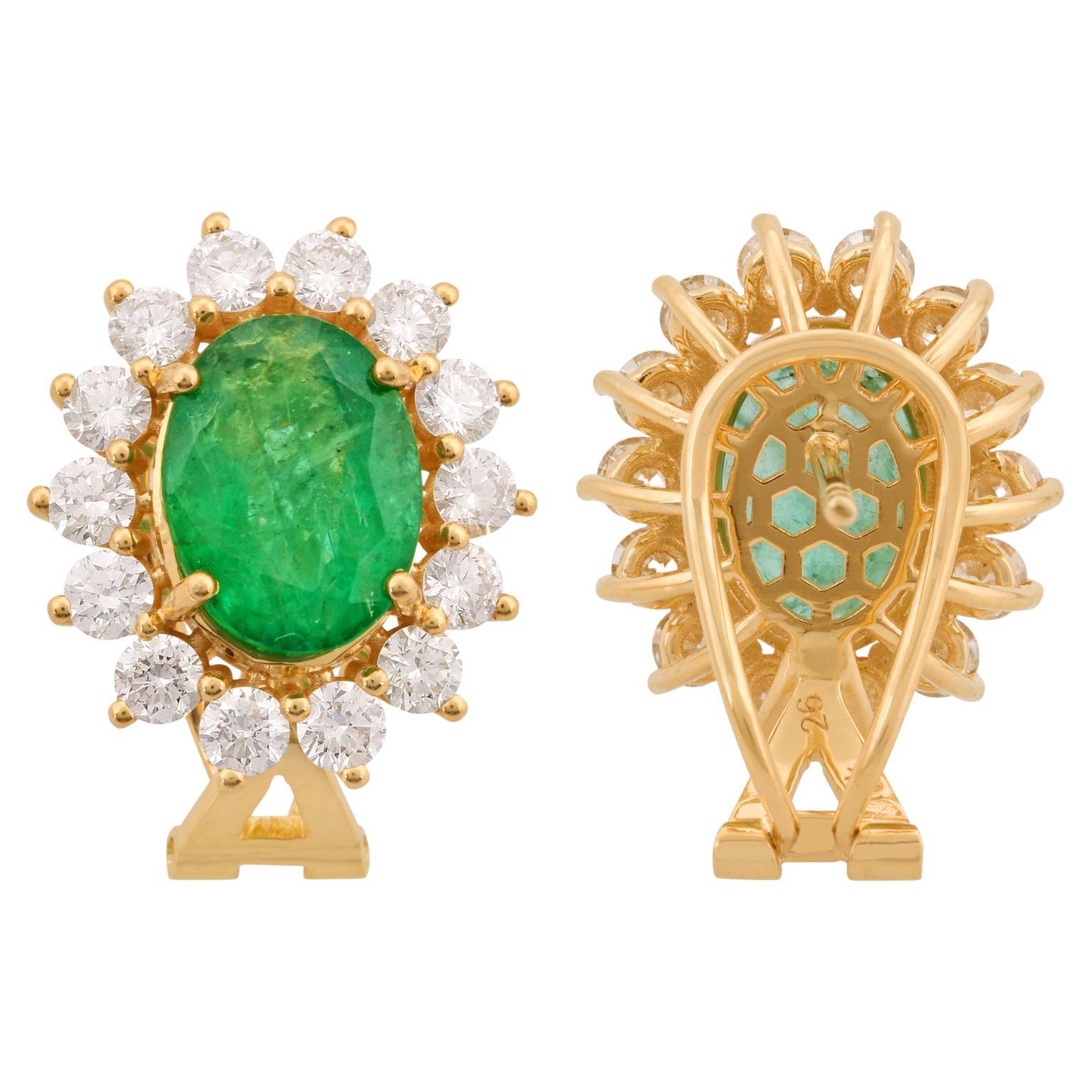 Natural Emerald Gemstone Stud Earrings Solid 10k Yellow Gold Diamond Jewelry