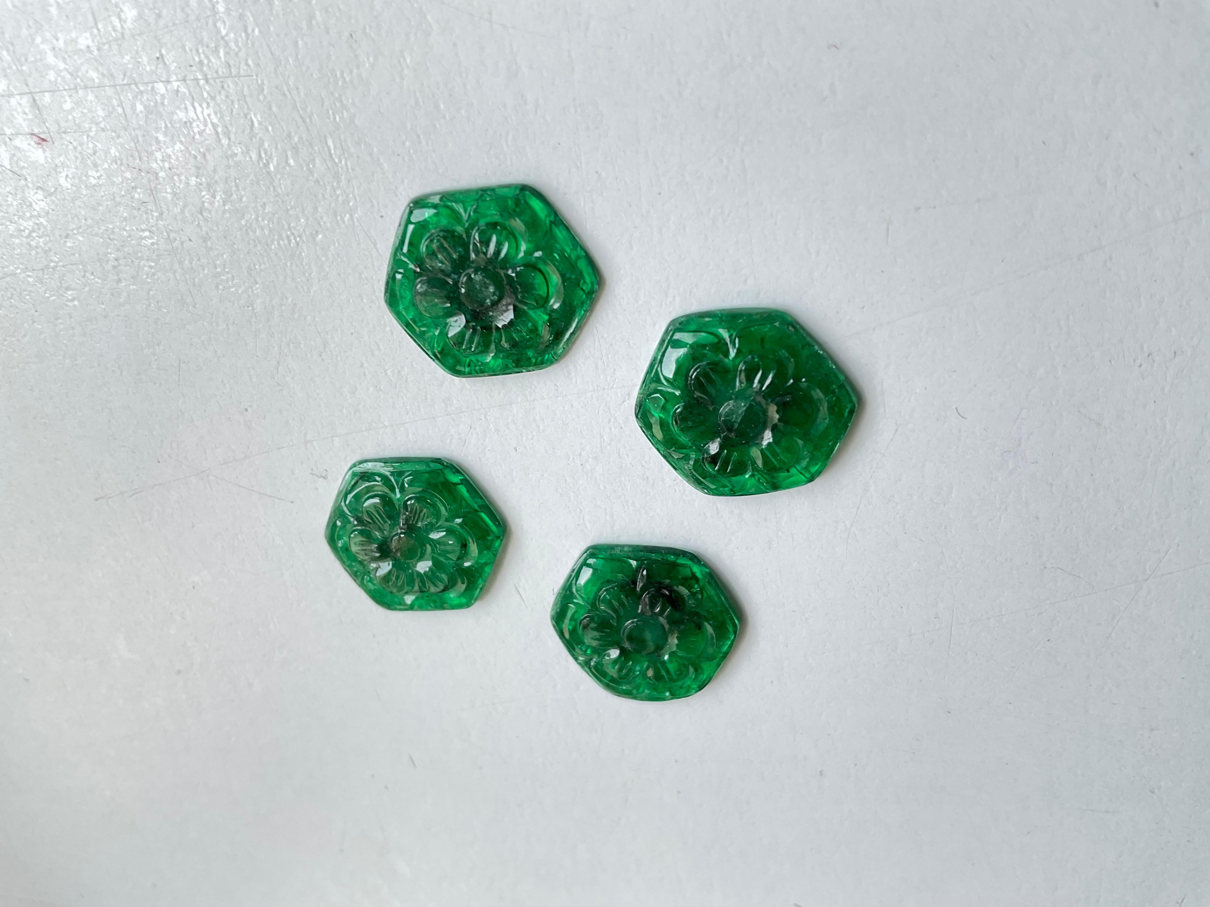 Hexagon Cut Zambian Emerald Hexagon Carved Fancy Cabochon Loose Gemstone for Jewelry For Sale