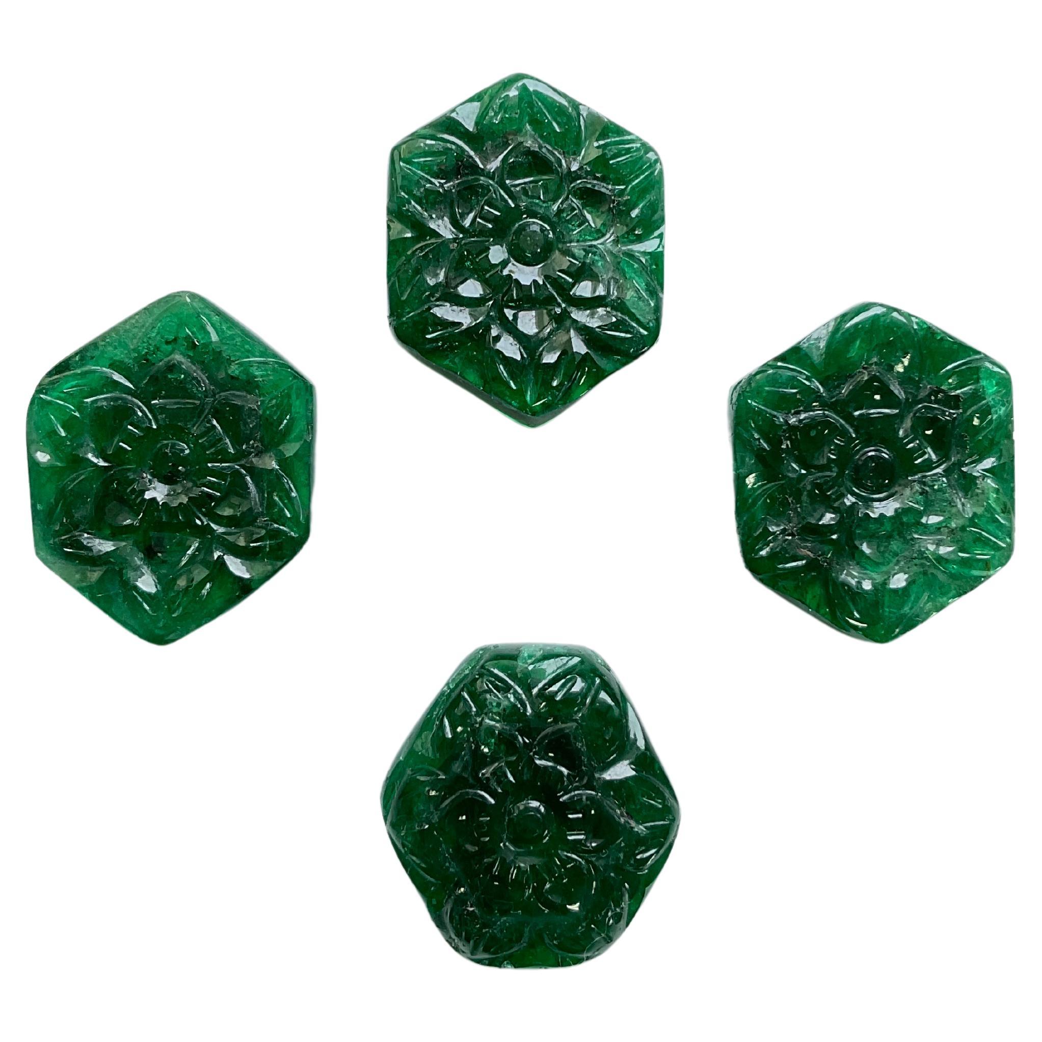 Zambian Emerald Hexagon Carved Fancy Cabochon Loose Gemstone for Jewelry