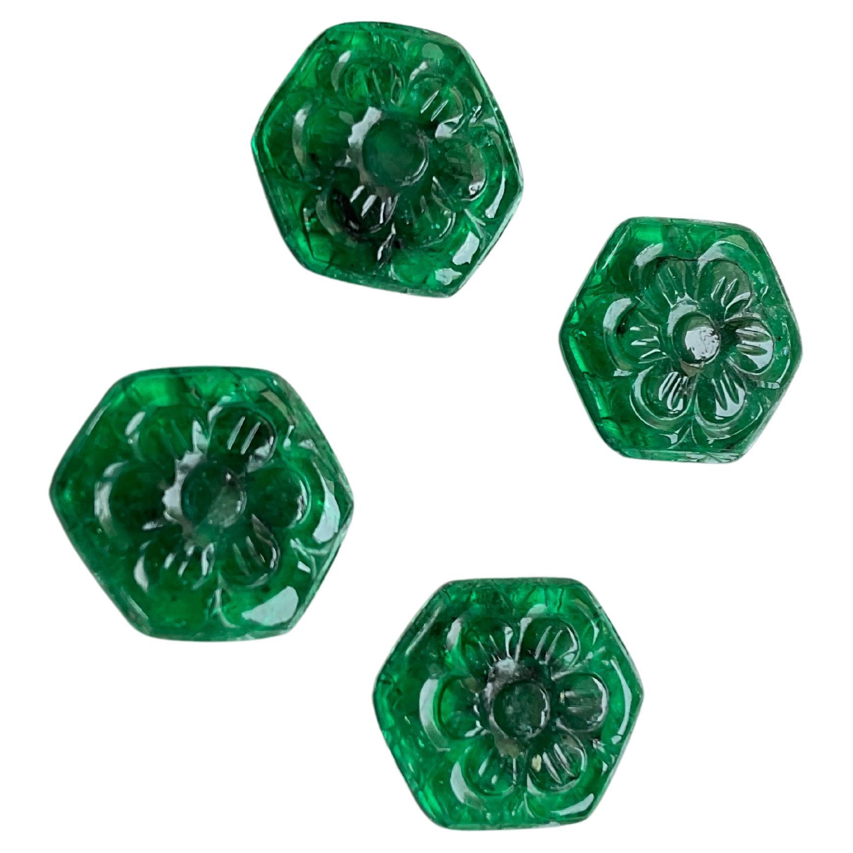 Zambian Emerald Hexagon Carved Fancy Cabochon Loose Gemstone for Jewelry For Sale