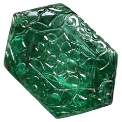Used Zambian Emerald Hexagon Carved Gem Quality High Jewelry Gemstone 83.3 Carats