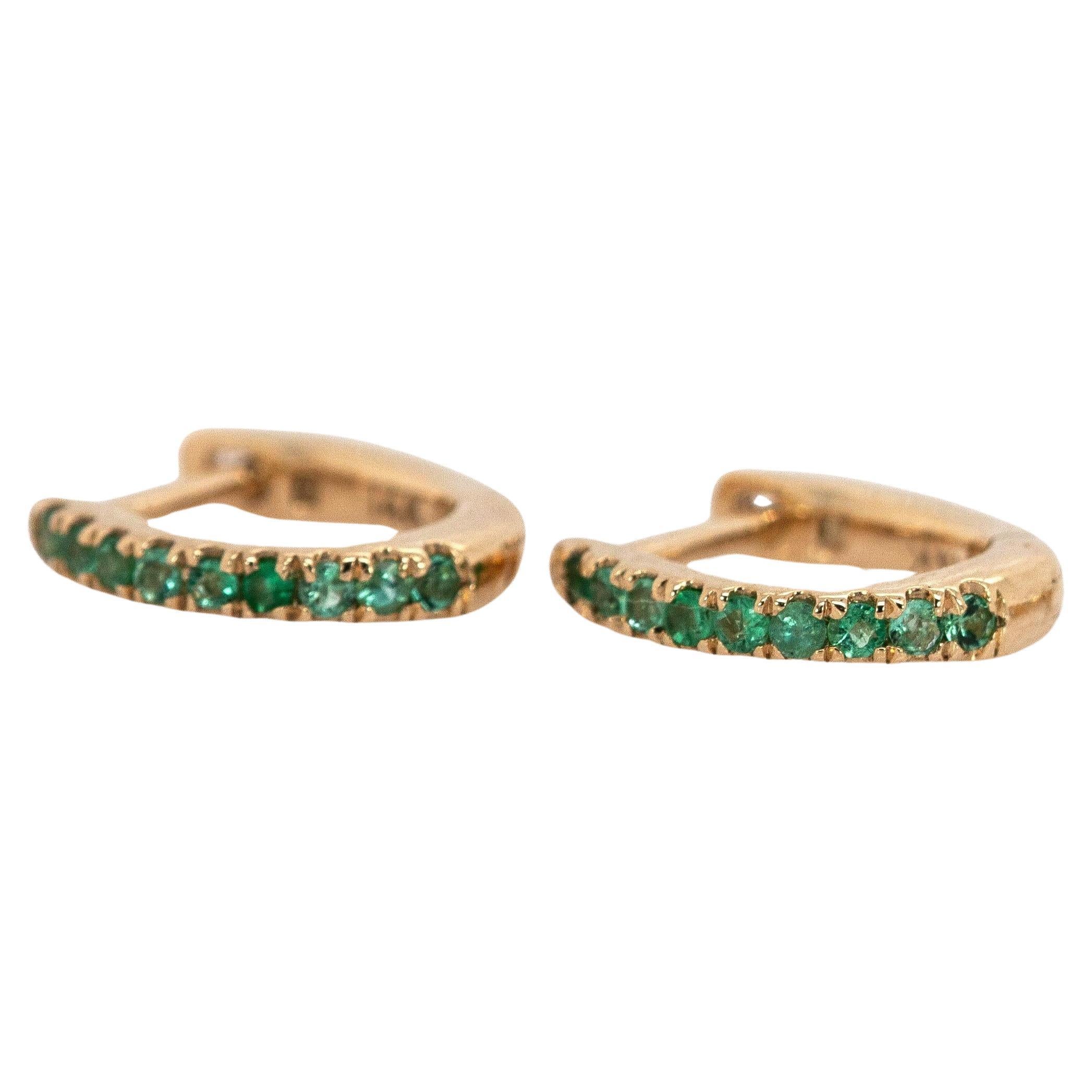 Zambian Emerald Huggies in Solid 14K Yellow Gold  RD 10mm  Latch Back