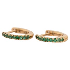 Zambian Emerald Huggies in Solid 14K Yellow Gold  RD 10mm  Latch Back