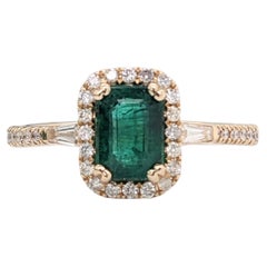 Zambian Emerald in Solid 14K Yellow Gold w Round and Tapered Baguette Diamonds
