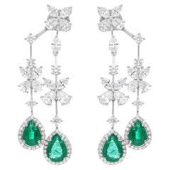 Zambian Emerald Jacket Earrings SI Clarity HI Color Diamond 14 Karat White Gold