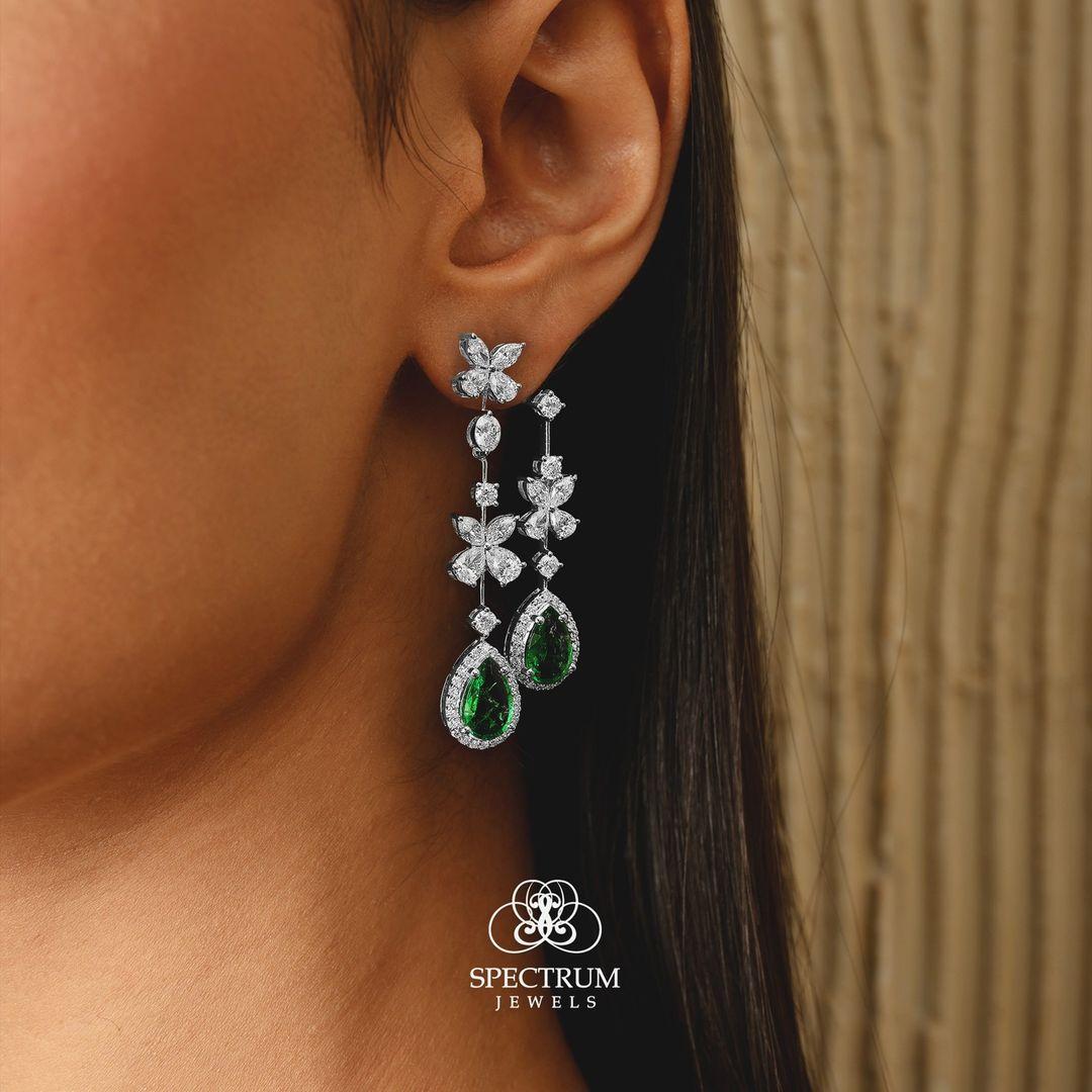 Zambian Emerald Jacket Earrings SI Clarity HI Color Diamond 18 Karat White Gold For Sale 1